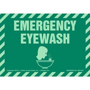 Emergency Eyewash Label with Icon - Glow In The Dark