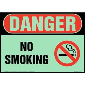 Danger: No Smoking Sign with Icon - OSHA, Glow In The Dark