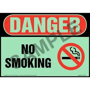 Danger: No Smoking Sign with Icon - OSHA, Glow In The Dark
