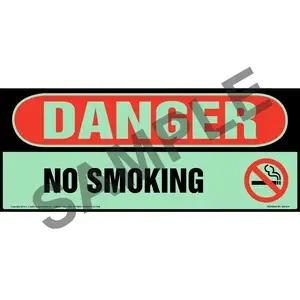 Danger: No Smoking Sign with Icon - OSHA, Long Format, Glow In The Dark