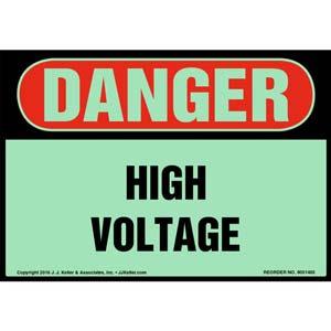 Danger: High Voltage Label - OSHA, Glow In The Dark