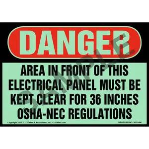 Danger: Area In Front Of Electrical Panel Must Be Kept Clear Sign - OSHA, Glow In The Dark
