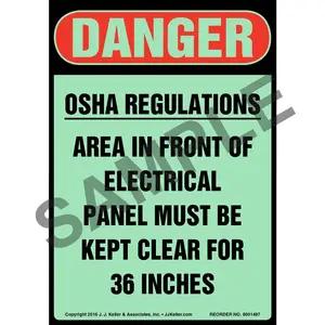 Danger: OSHA Regulations, Electrical Panel Must Be Kept Clear Sign - Glow In The Dark
