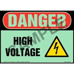 Danger: High Voltage Sign with Icon - OSHA, Glow In The Dark