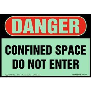 Danger: Confined Space, Do Not Enter Label - OSHA, Glow In The Dark