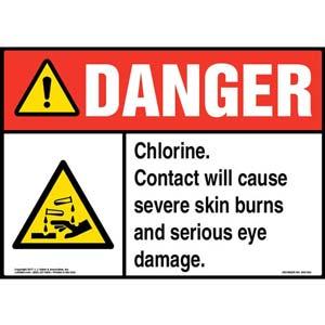 Danger: Chlorine Sign with GHS Corrosion Icon - ANSI