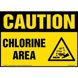 Caution: Chlorine Area Sign with GHS Corrosion Icon - OSHA