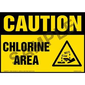 Caution: Chlorine Area Sign with GHS Corrosion Icon - OSHA