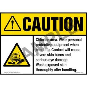 Caution: Chlorine Area Sign with GHS Corrosion Icon - ANSI