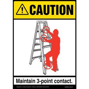 Caution: 3-Point Contact Portable Step Ladder - ANSI Sign
