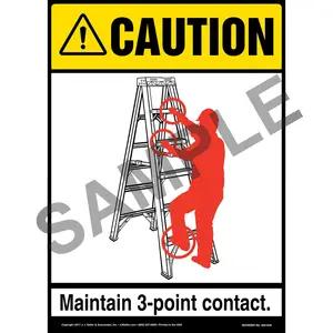 Caution: 3-Point Contact Portable Step Ladder - ANSI Sign