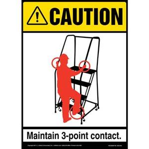 Caution: 3-Point Contact Mobile Ladder Stand - ANSI Sign