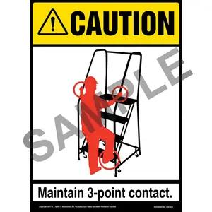 Caution: 3-Point Contact Mobile Ladder Stand - ANSI Sign