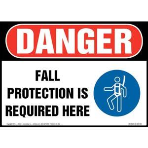 Danger: Fall Protection Is Required Here - OSHA Sign with Graphic