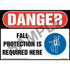 Danger: Fall Protection Is Required Here - OSHA Sign with Graphic