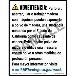 California Prop 65: Wood Dust Warning Sign - Spanish