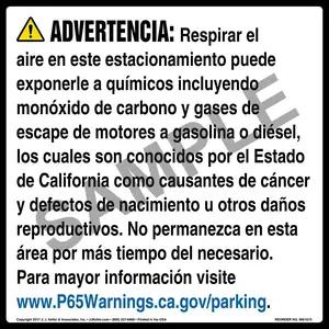 California Prop 65: Parking Facility Warning Sign - Spanish