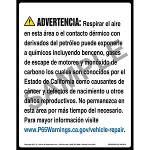 California Prop 65: Vehicle Repair Warning Sign - Spanish