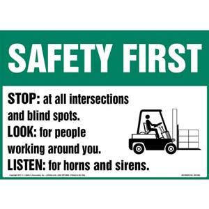 Safety First: Stop, Look & Listen Sign with Icon - OSHA