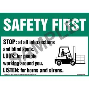 Safety First: Stop, Look & Listen Sign with Icon - OSHA