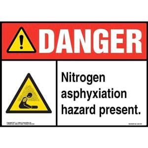 Danger: Nitrogen Asphyxiation Hazard Present Sign with Icon - ANSI