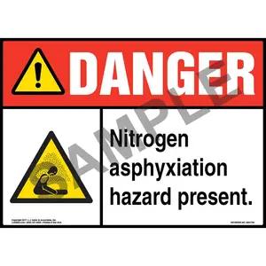 Danger: Nitrogen Asphyxiation Hazard Present Sign with Icon - ANSI