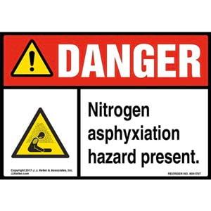 Danger: Nitrogen Asphyxiation Hazard Present Label with Icon - ANSI