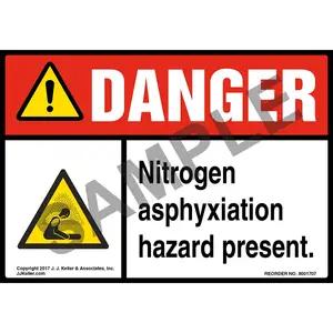 Danger: Nitrogen Asphyxiation Hazard Present Label with Icon - ANSI