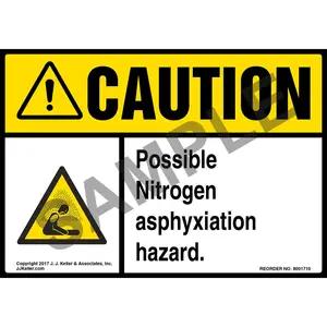 Caution: Possible Nitrogen Asphyxiation Hazard Label with Icon - ANSI