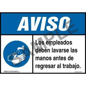 Notice: Employees Must Wash Hands Before Returning To Work Spanish Sign with Icon - ANSI