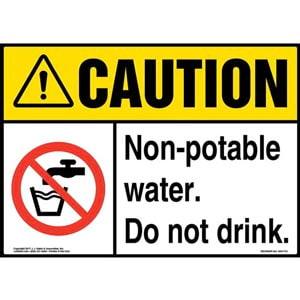 Caution: Non-Potable Water. Do Not Drink Sign with Icon - ANSI