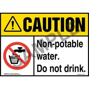 Caution: Non-Potable Water. Do Not Drink Sign with Icon - ANSI
