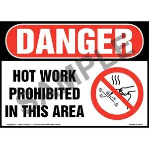 Danger: Hot Work Prohibited In This Area Sign with Icon - OSHA