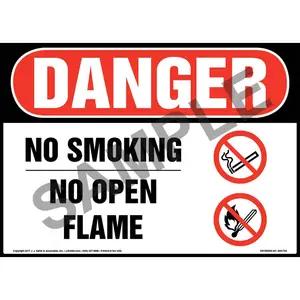 Danger: No Smoking No Open Flame Sign with Icon - OSHA