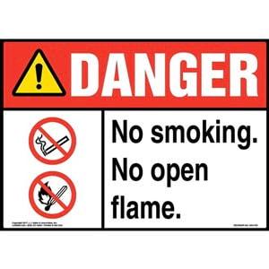 Danger: No Smoking. No Open Flame Sign with Icon - ANSI