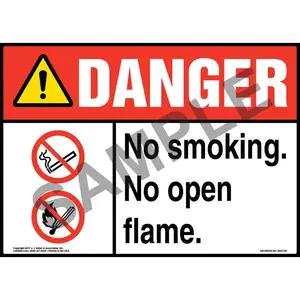 Danger: No Smoking. No Open Flame Sign with Icon - ANSI
