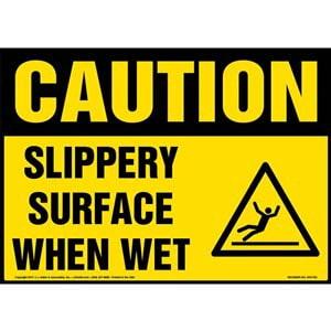 Caution: Slippery Surface When Wet Sign with Icon - OSHA