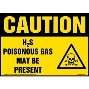 Caution: H2S Poisonous Gas May Be Present Sign with Icon - OSHA