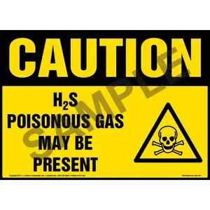 Caution: H2S Poisonous Gas May Be Present Sign with Icon - OSHA