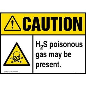Caution: H2S Poisonous Gas May Be Present Sign with Icon - ANSI