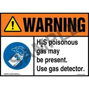 Warning: H2S Poisonous Gas May Be Present. Use Gas Detector Sign with Icon - ANSI