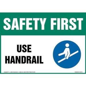 Safety First: Use Handrail Sign with Icon - OSHA