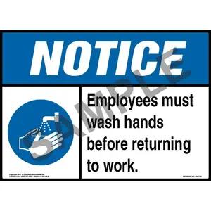 Notice: Employees Must Wash Hands Before Returning To Work Sign with Icon - ANSI