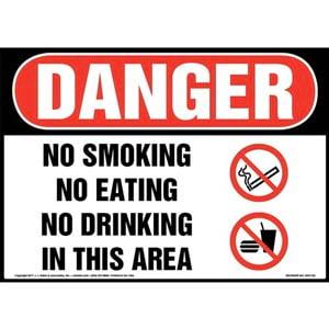Danger: No Smoking No Eating No Drinking In This Area Sign with Icon - OSHA