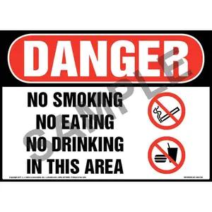 Danger: No Smoking No Eating No Drinking In This Area Sign with Icon - OSHA