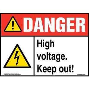 Danger: High Voltage. Keep Out! Sign with Icon - ANSI