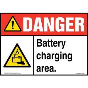 Danger: Battery Charging Area Sign with Icon - ANSI