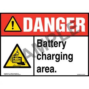 Danger: Battery Charging Area Sign with Icon - ANSI