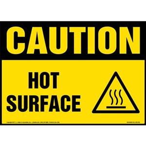 Caution: Hot Surface Sign with Icon - OSHA