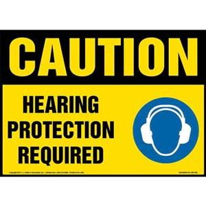 Caution: Hearing Protection Required Sign with Icon - OSHA